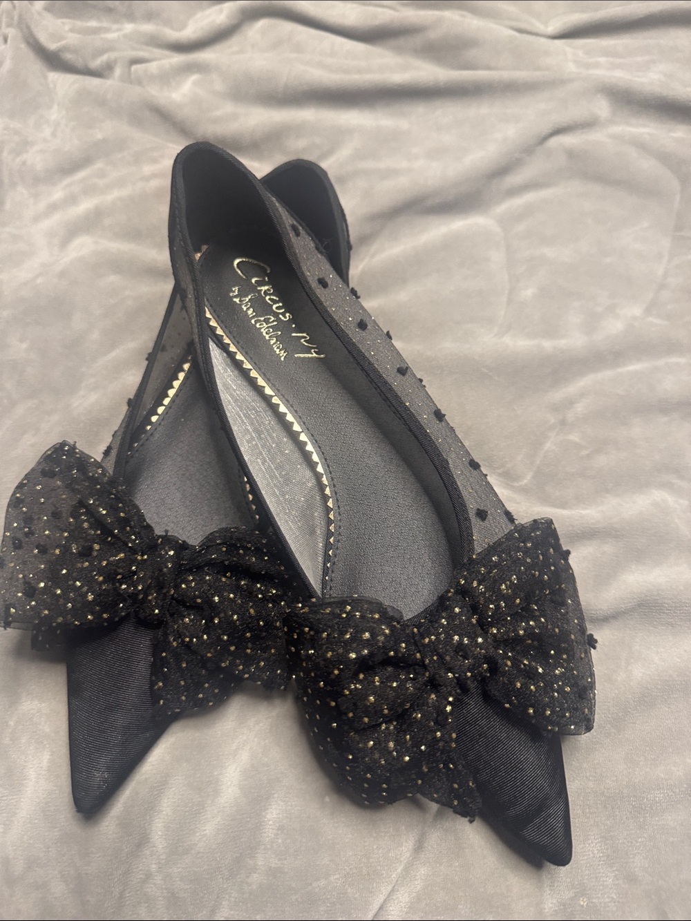 Circus by Sam Edelman Black Pointed Toe Bow Flats with Gold Speckle